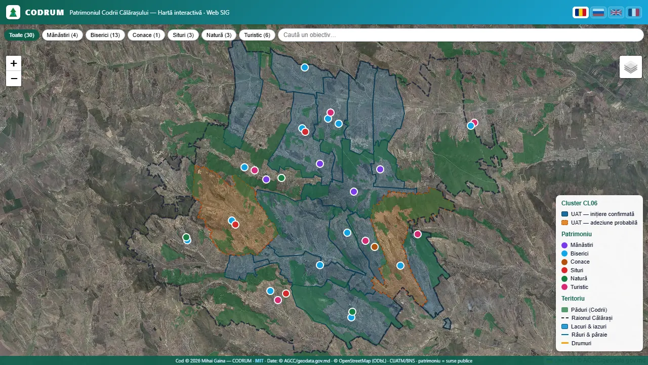Carte interactive Web-SIG du patrimoine des Codrii Călărașului
