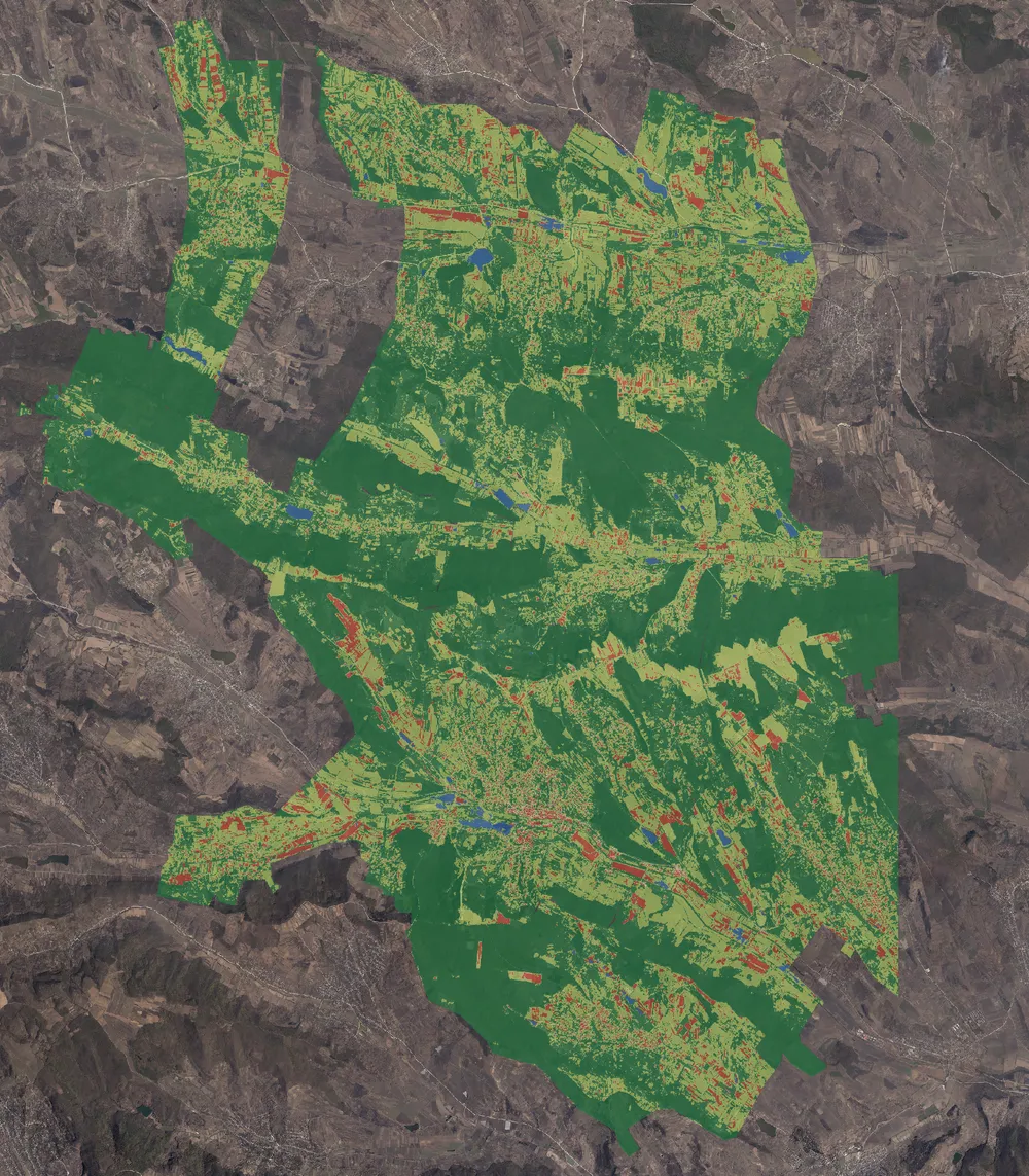 Classification de l’occupation du sol superposée à l’orthophoto 20 cm sur l’ensemble du cluster CL06