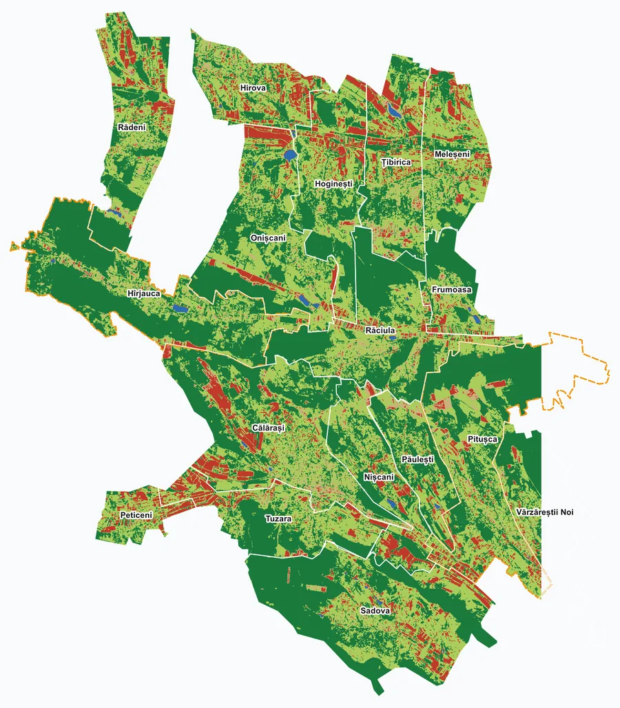 Carte d’occupation du sol du cluster CL06 (Călărași), classification en 5 classes — 4 mai 2026