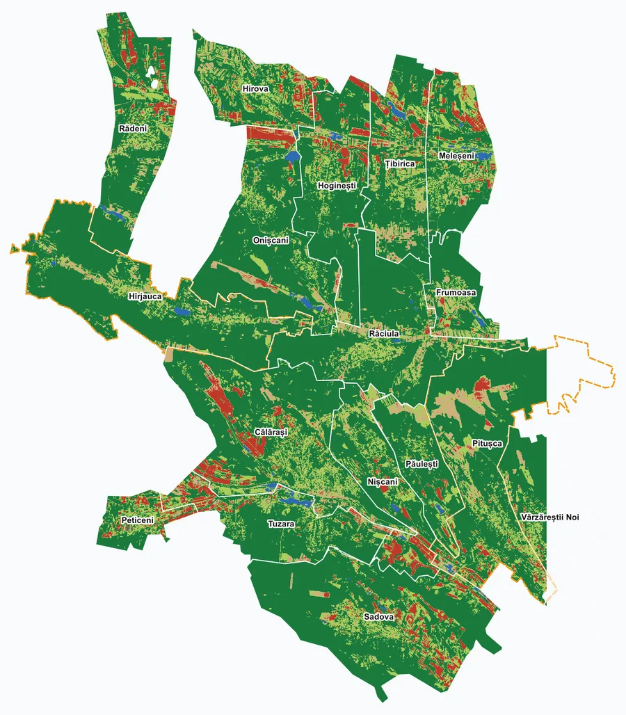 Carte d’occupation du sol du cluster CL06 (Călărași), classification en 5 classes — 26 mai 2026