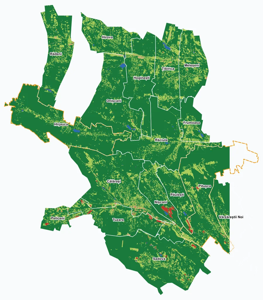 Carte d’occupation du sol du cluster CL06 (Călărași), classification en 5 classes — 30 juin 2026